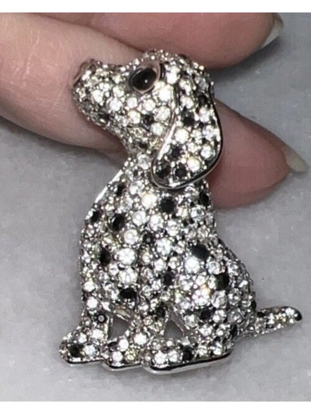 Vintage SWAROVSKI Black & White Crystal Rhinestone Dalmatian Dog Brooch